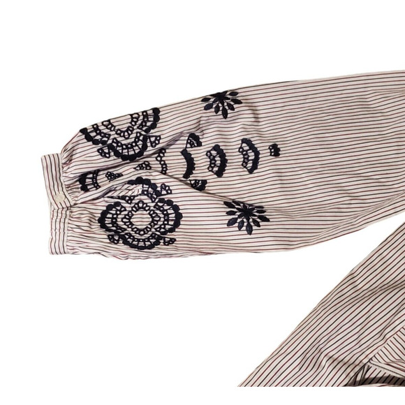 J Crew Embroidered Tunic Blouse Long Sleeve Hippie Boho Striped Tie Women Medium - Picture 3 of 6